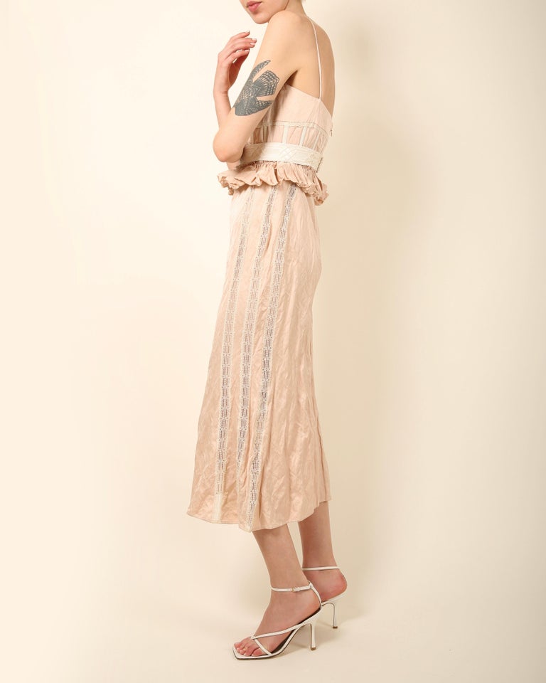 Brock Collection 19 vintage style pink ivory bustier corset lace midi dress  US 4