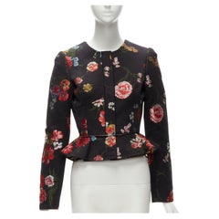 BROCK COLLECTION black floral jacquard fitted waist peplum jacket US2 S