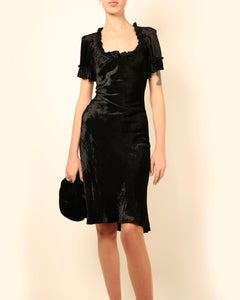 Brock Collection black ruffle short sleeve square neck knee length velvet dress