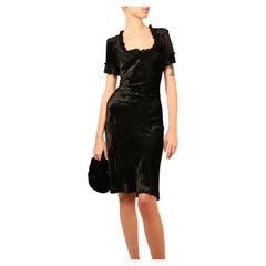 Brock Collection black ruffle short sleeve square neck knee length velvet dress