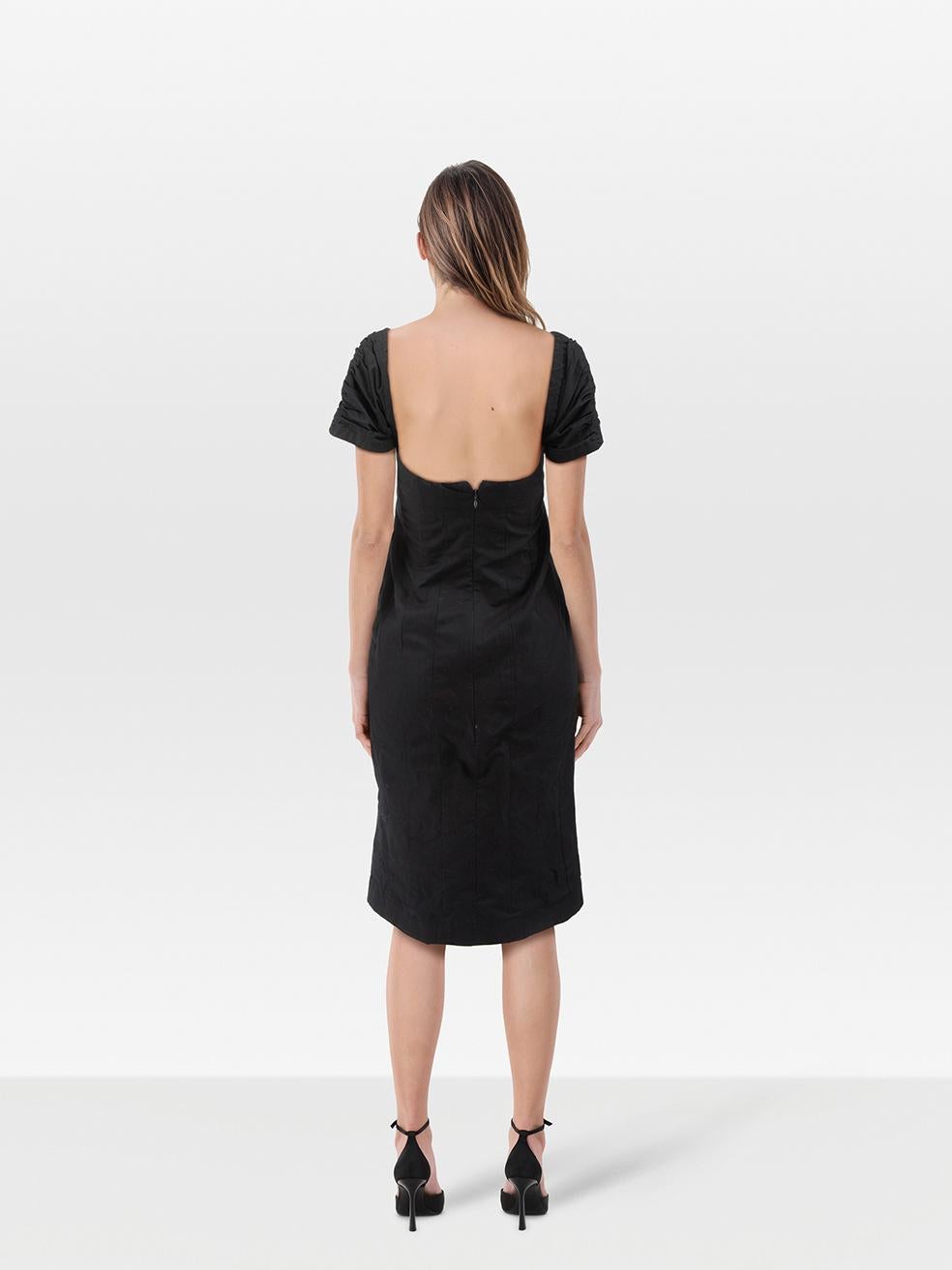 CONDITION is Very good. Minimal wear to the dress is evident. Both hanging ribbons have been removed. Loose stitching on the lower centre front on this used Brock Collection designer resale item.
 
 Details
 
 
 Black
 
 Cotton
 
 Dress
 
 Midi
 
