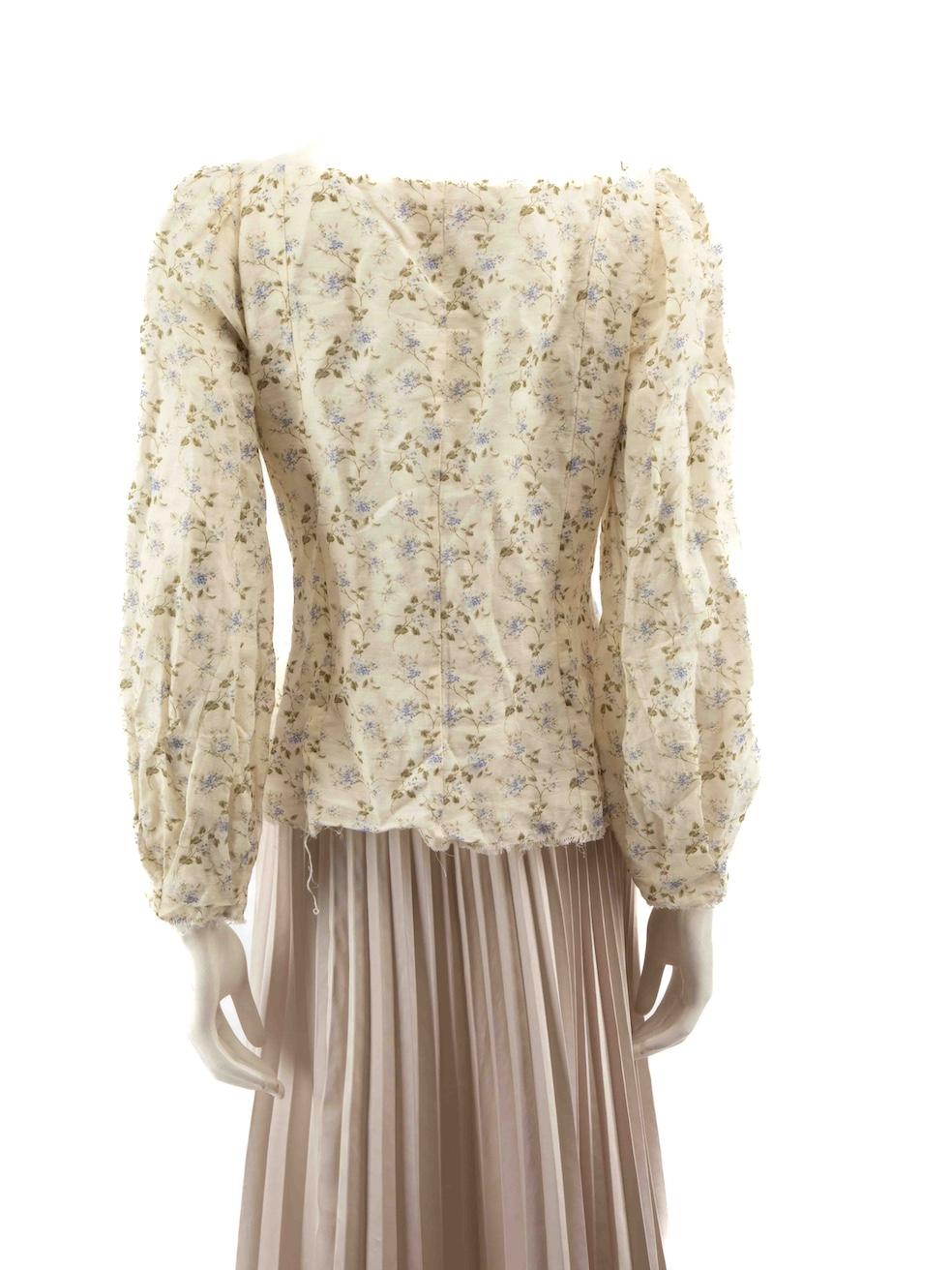 Beige Brock Collection Floral Print Square Neckline Top Size M