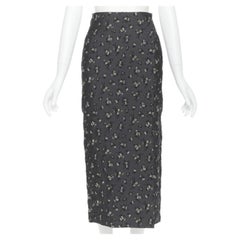 BROCK COLLECTION grey floral cloque front dart knee length pencil skirt Us0 XS
