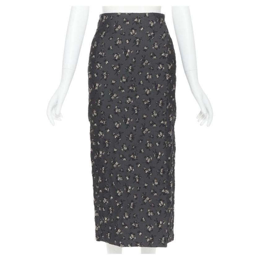 BROCK COLLECTION grey floral cloque front dart knee length pencil skirt Us0 XS