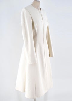 Brock Collection white collarless faille coat US 6