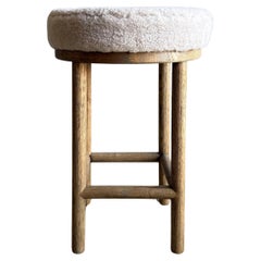 Brock Counter Stool in White Oak and 100% Genuine Shearling in Natural