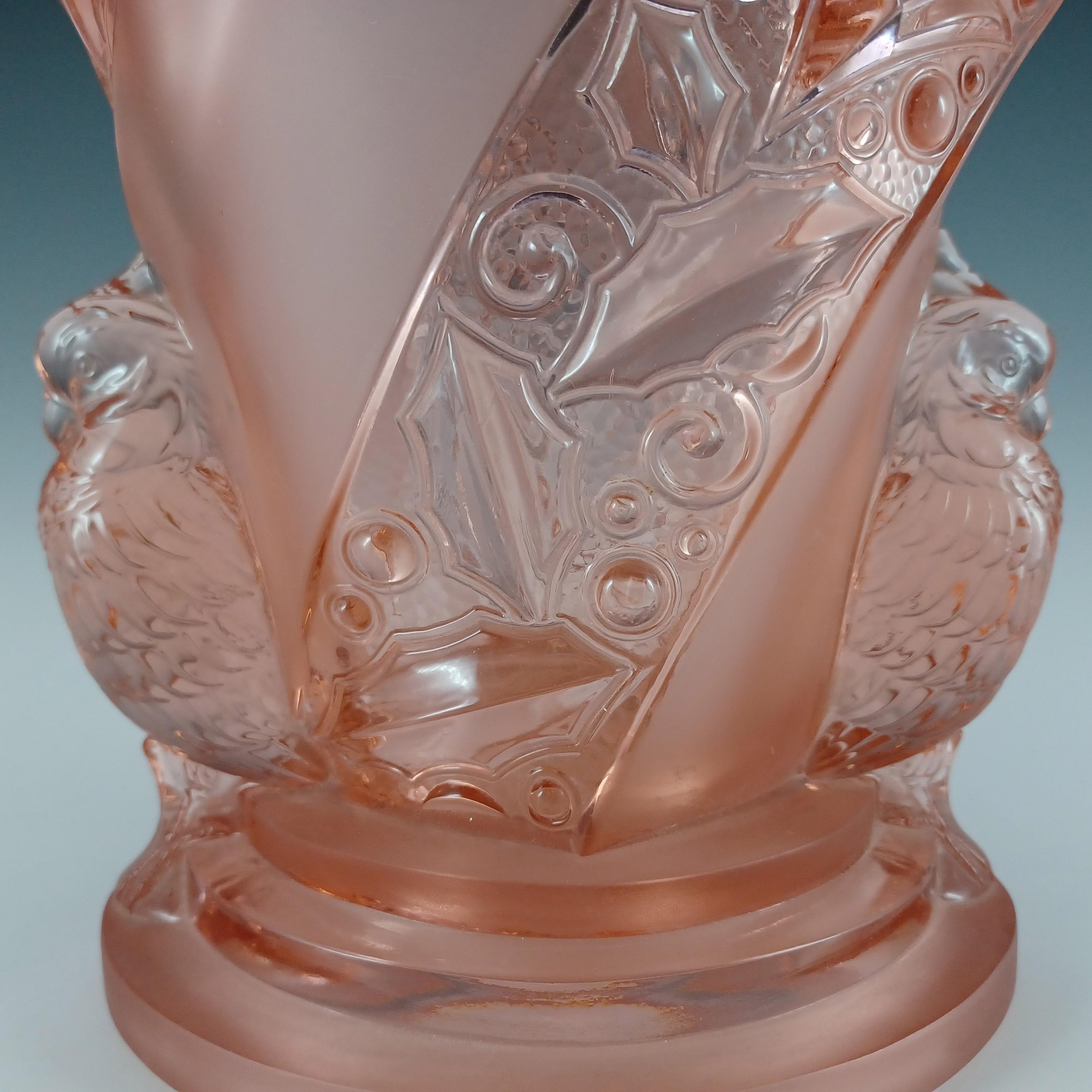 Mid-20th Century Brockwitz #6925 Art Deco Pink Glass 'Parakeet' Bird Vase For Sale