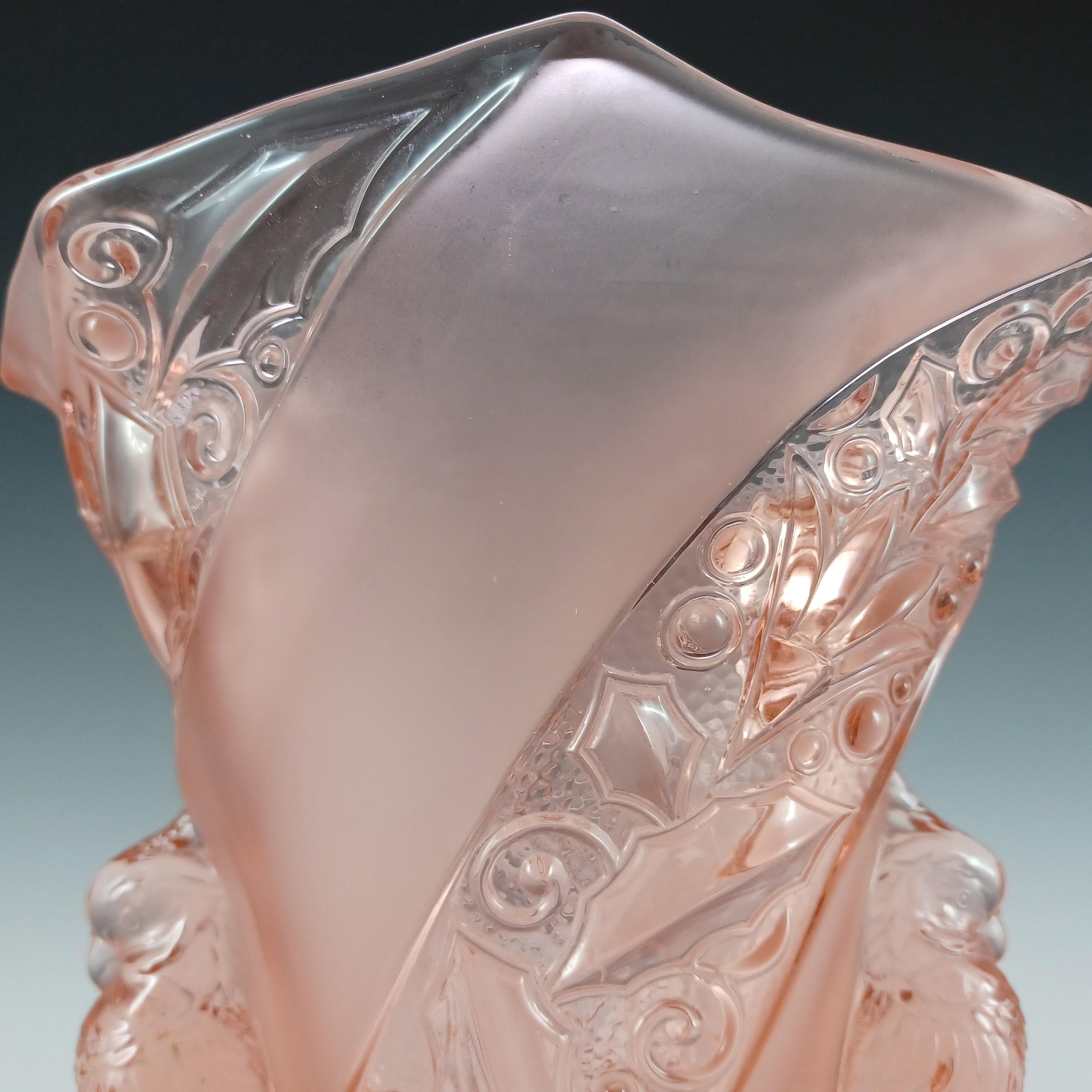 Brockwitz #6925 Art Deco Pink Glass 'Parakeet' Bird Vase For Sale 1