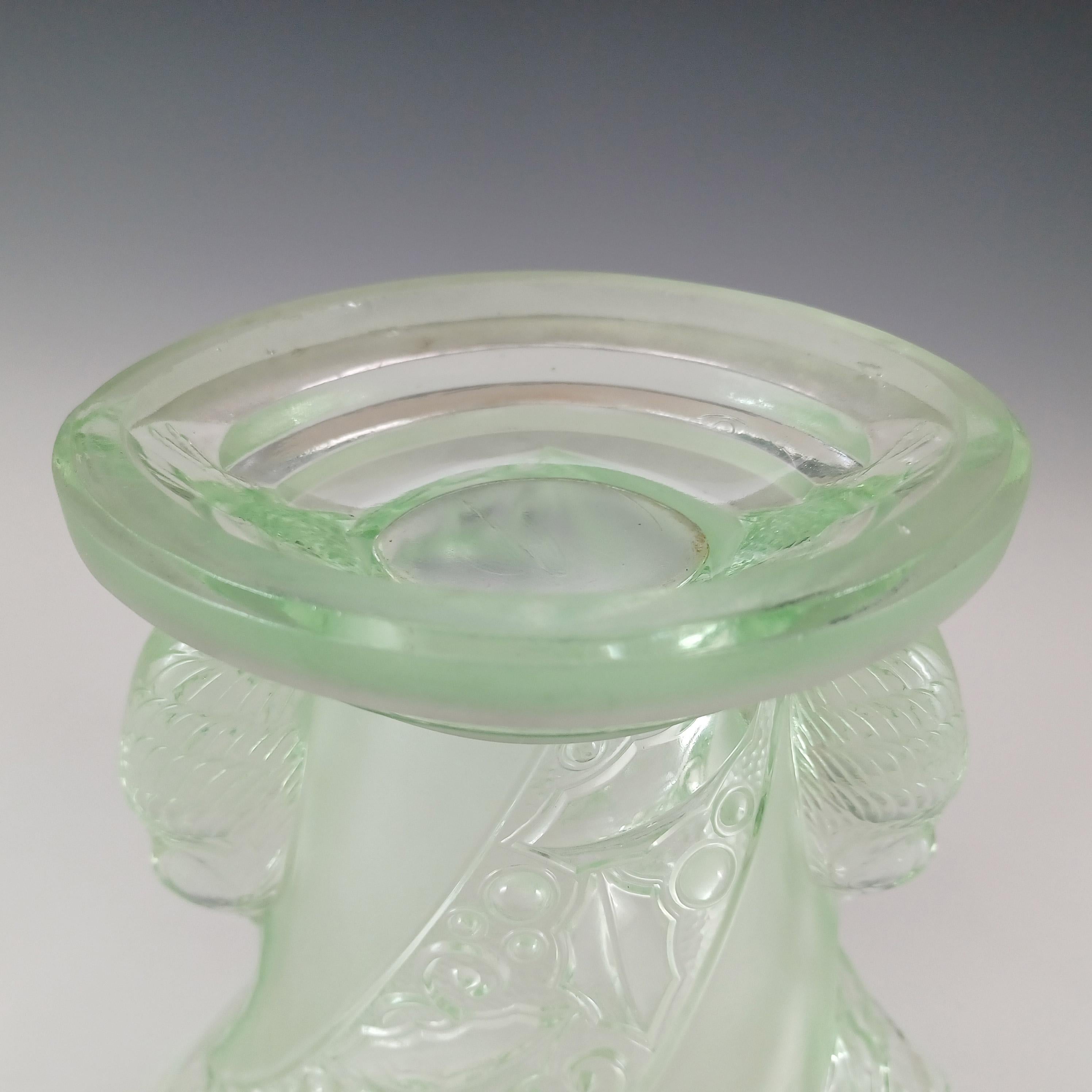 Brockwitz Art Deco Uranium Green Glass 'Parakeet' Bird Vase In Good Condition For Sale In Bolton, GB
