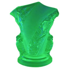 Brockwitz Art Deco Uranium Green Glass 'Parakeet' Bird Vase