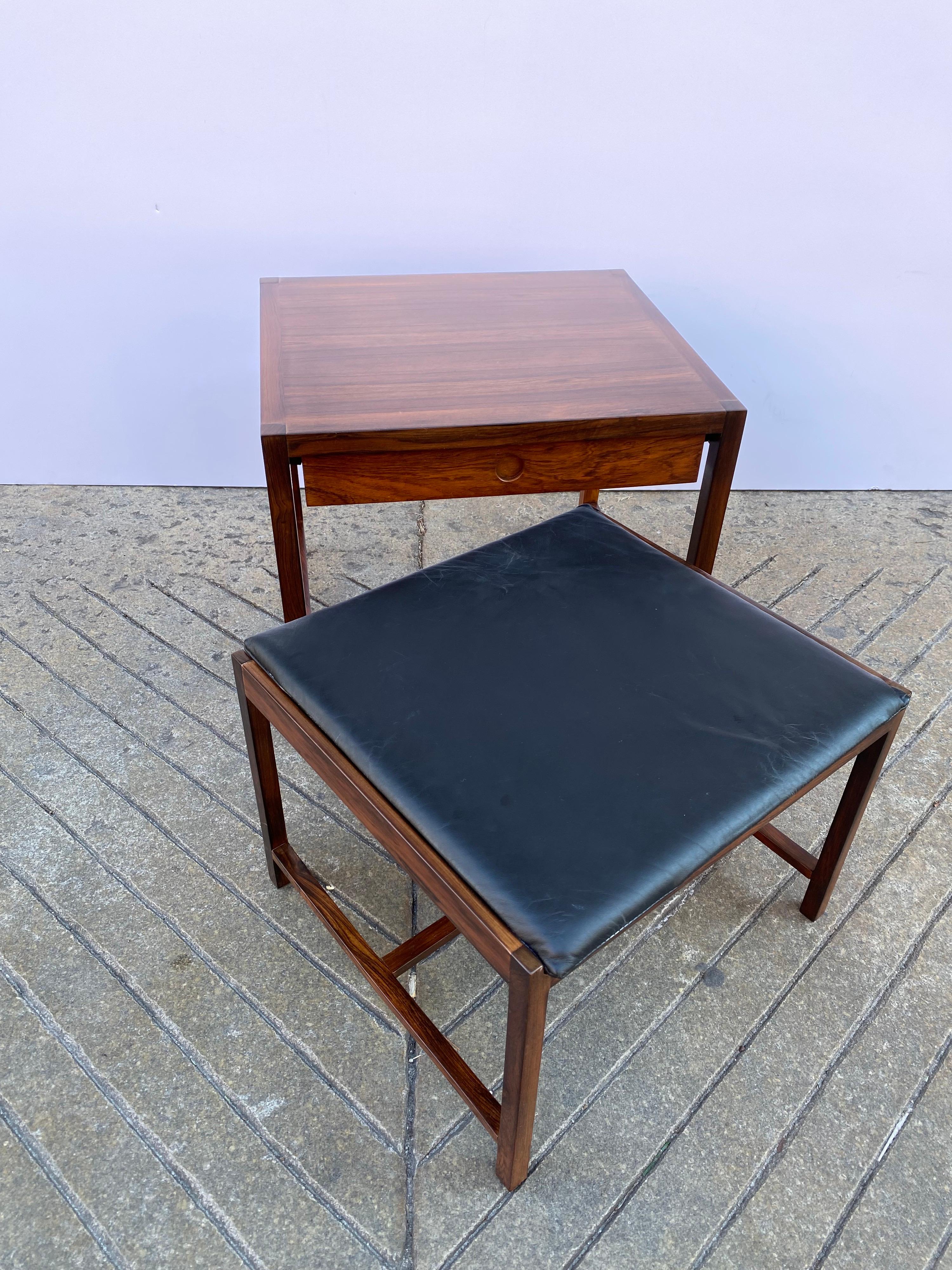 Mid-20th Century Brode Blindheim Rosewood End Table and Ottoman