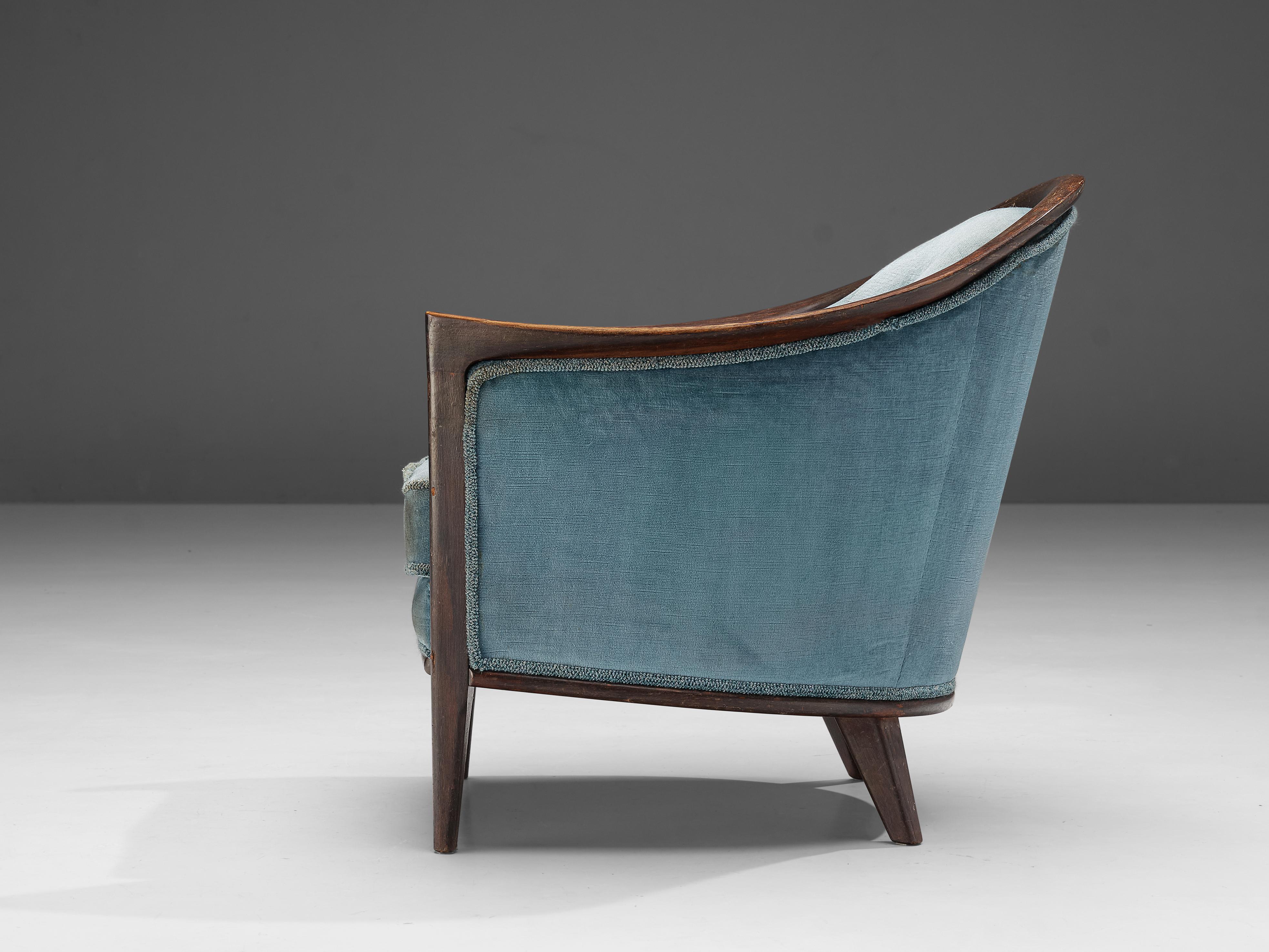 Danish Bröderna Anderssons Lounge Chair in Teak and Light Blue Velvet For Sale