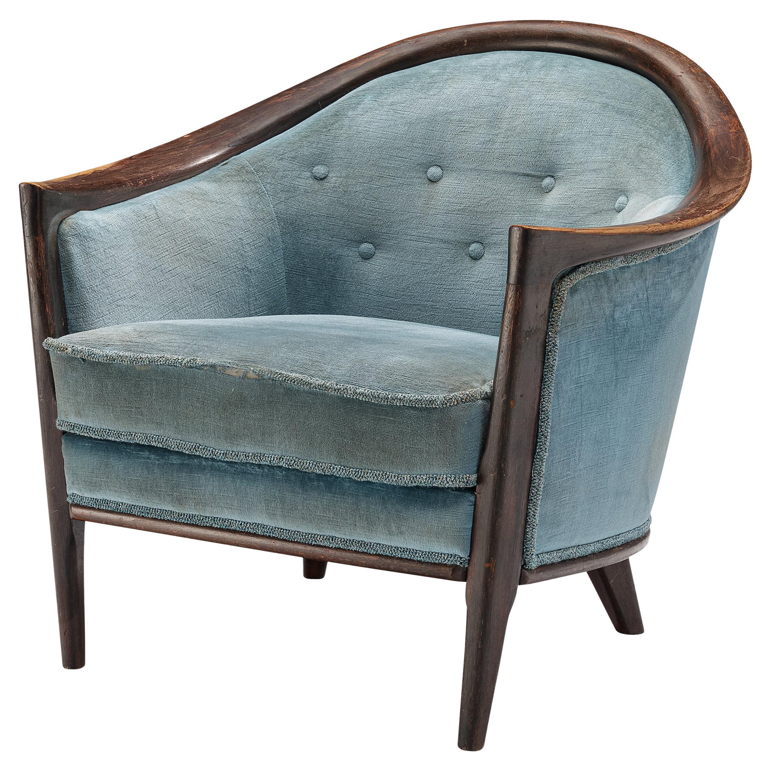 Bröderna Anderssons Lounge Chair in Teak and Light Blue Velvet For Sale
