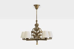 Bröderna Malmström Metallvarufabrik, Chandelier, Brass, Fabric, Sweden, 1940s