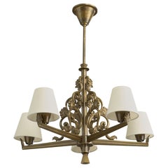 Bröderna Malmström Metallvarufabrik, Chandelier, Brass, Fabric, Sweden, 1940s