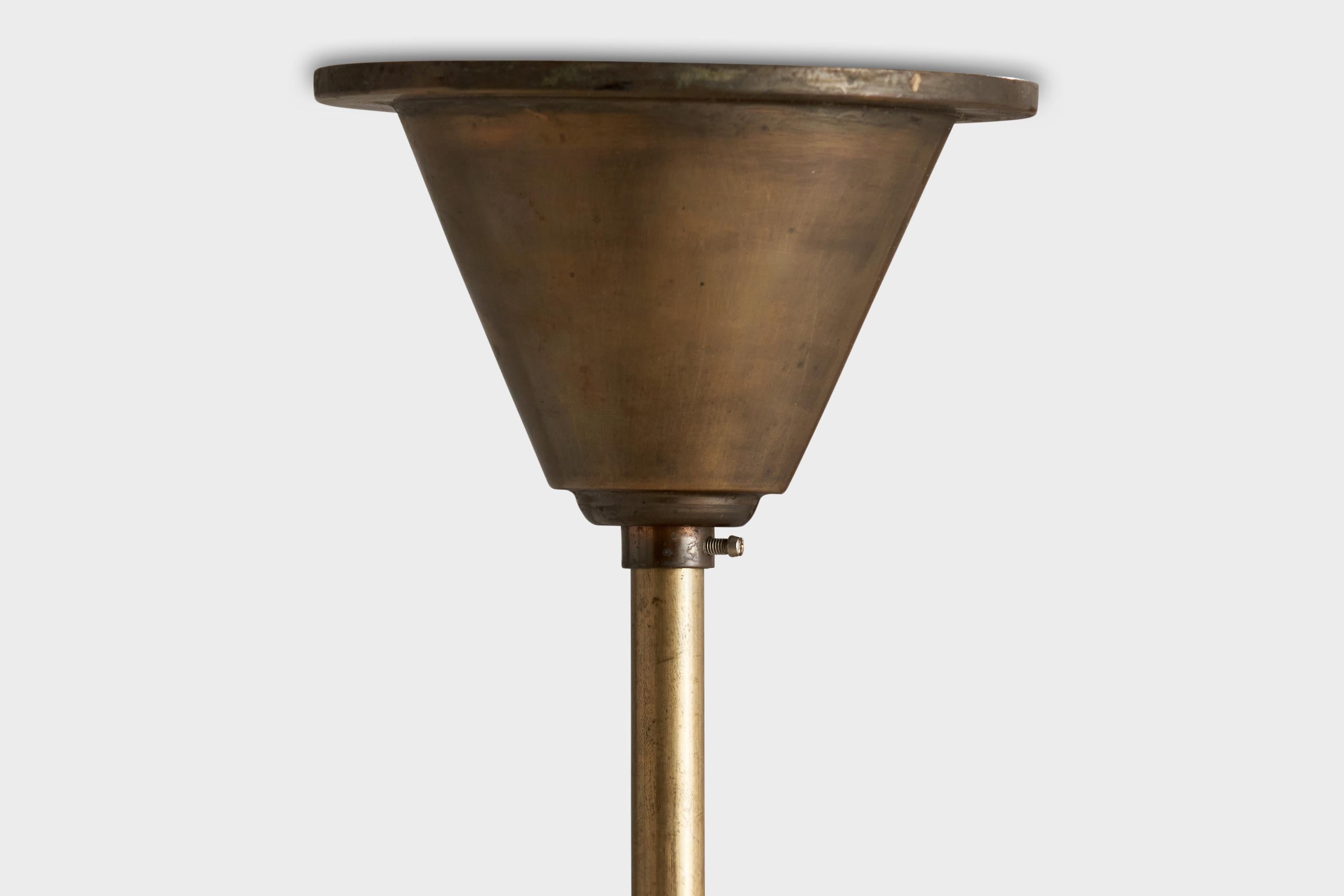 Bröderna Malmströms Metallvarufabrik, Chandelier, Brass, Glass, Sweden, 1930s For Sale 4