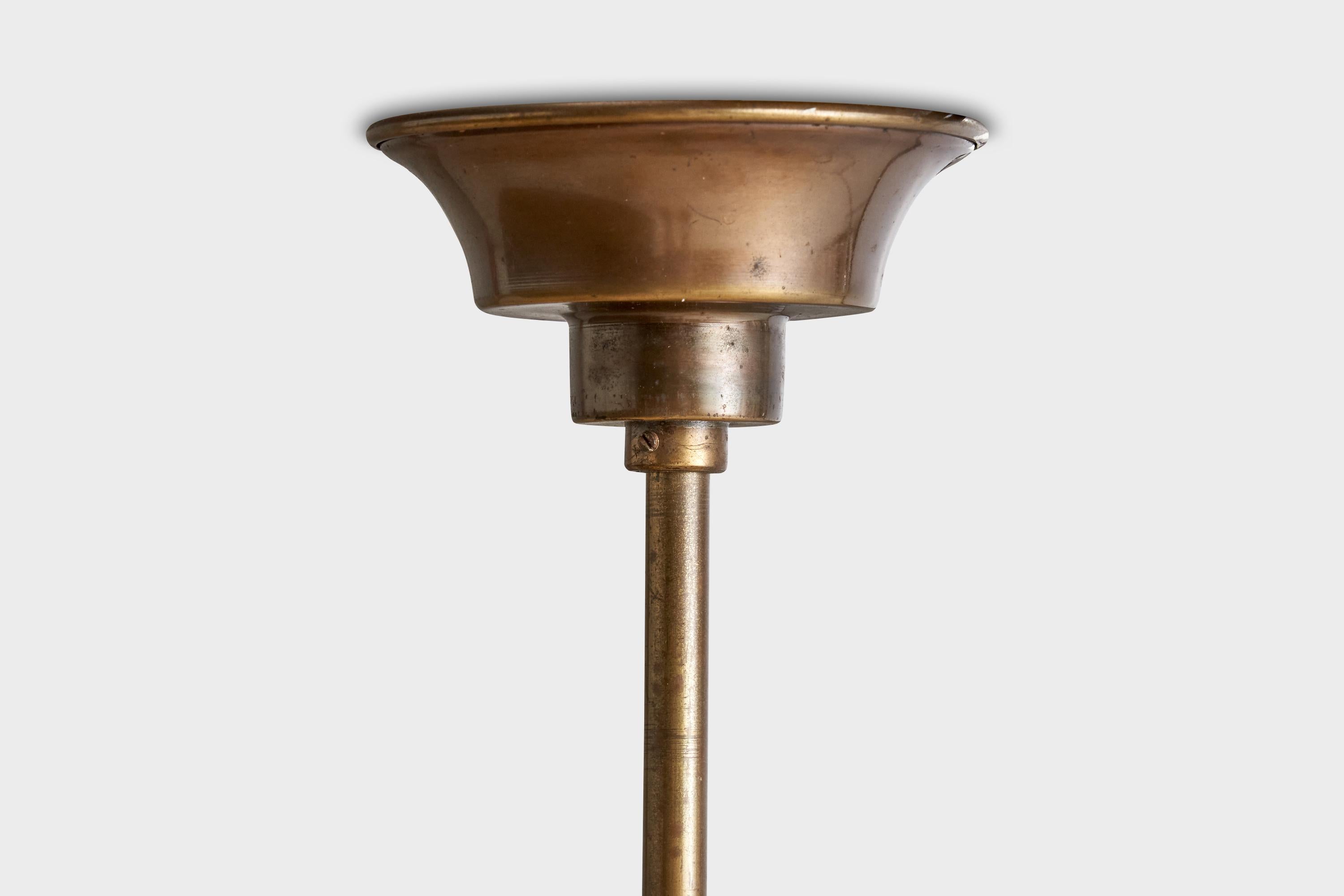 Bröderna Malmström Metallvarufabrik, Chandelier, Brass, Glass, Sweden, 1940s For Sale 3