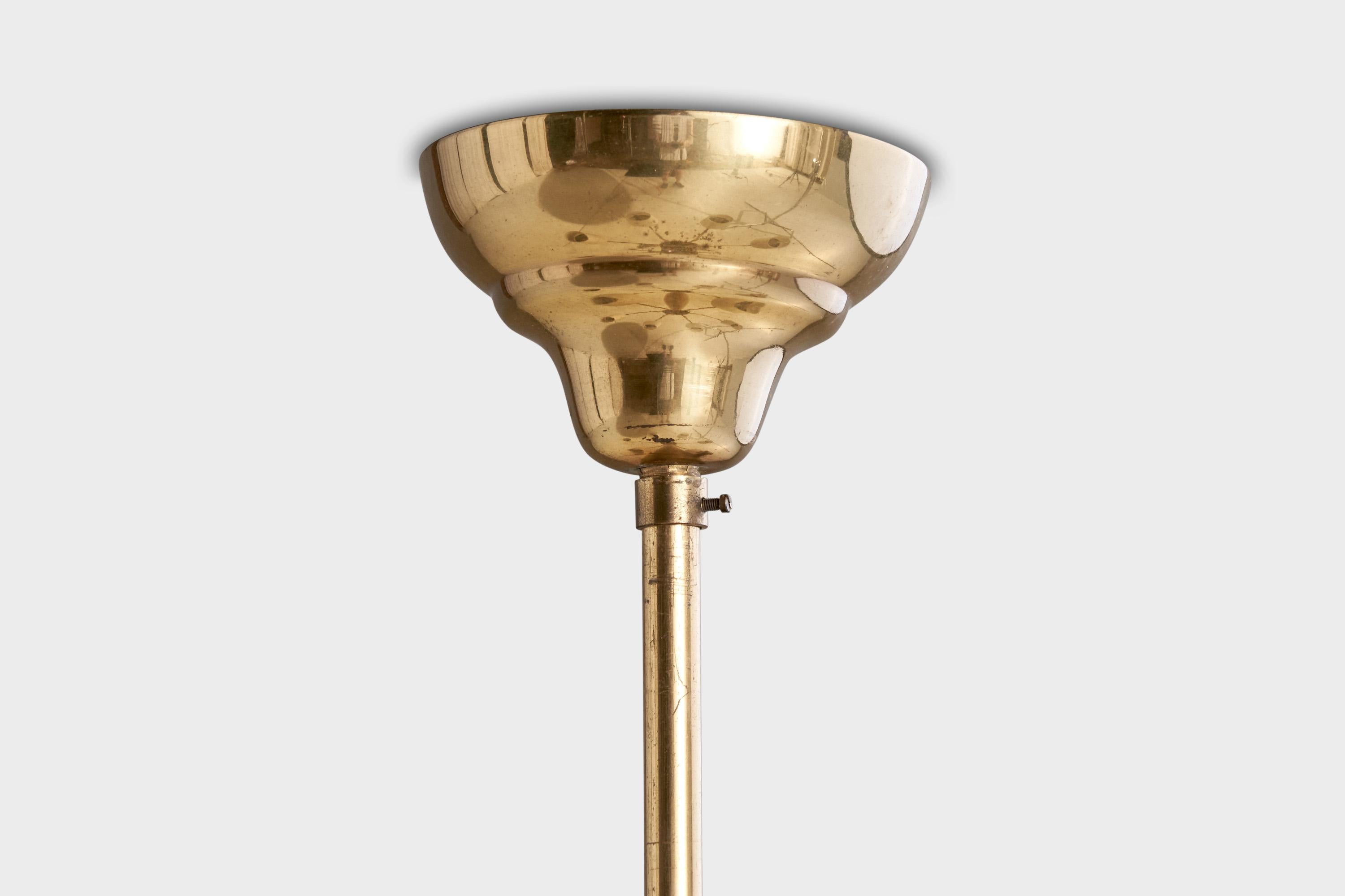 Bröderna Malmströms Metallvarufabrik, Chandelier Brass Wood Fabric, Sweden 1950s 4