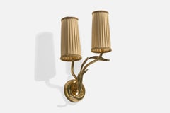 Bröderna Malmströms Metallvarufabrik, Wall Light, Brass, Fabric, Sweden, 1940s