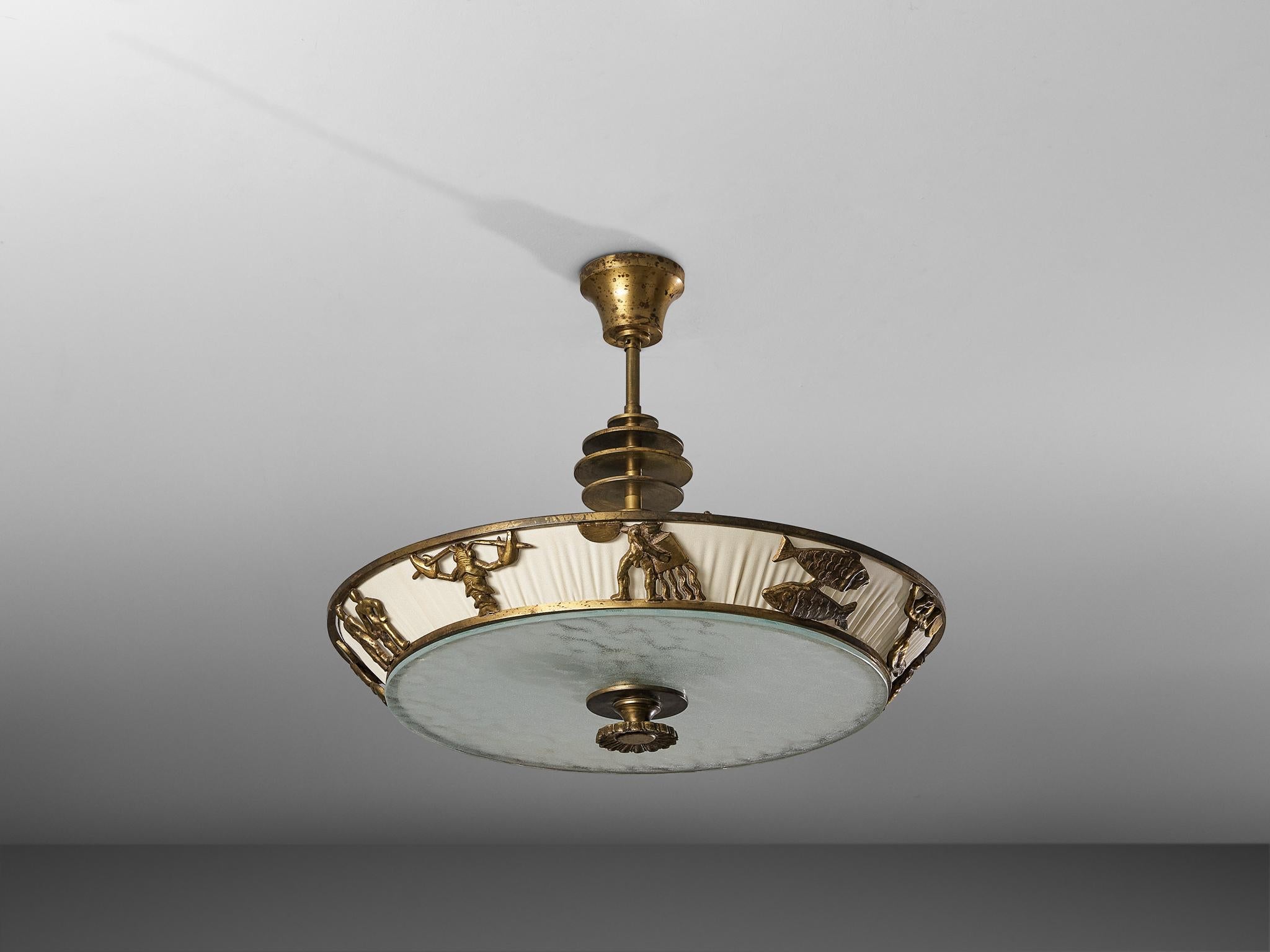Bröderna Malmströms Swedish Modern Chandelier with Brass Zodiac Figures in vendita 4