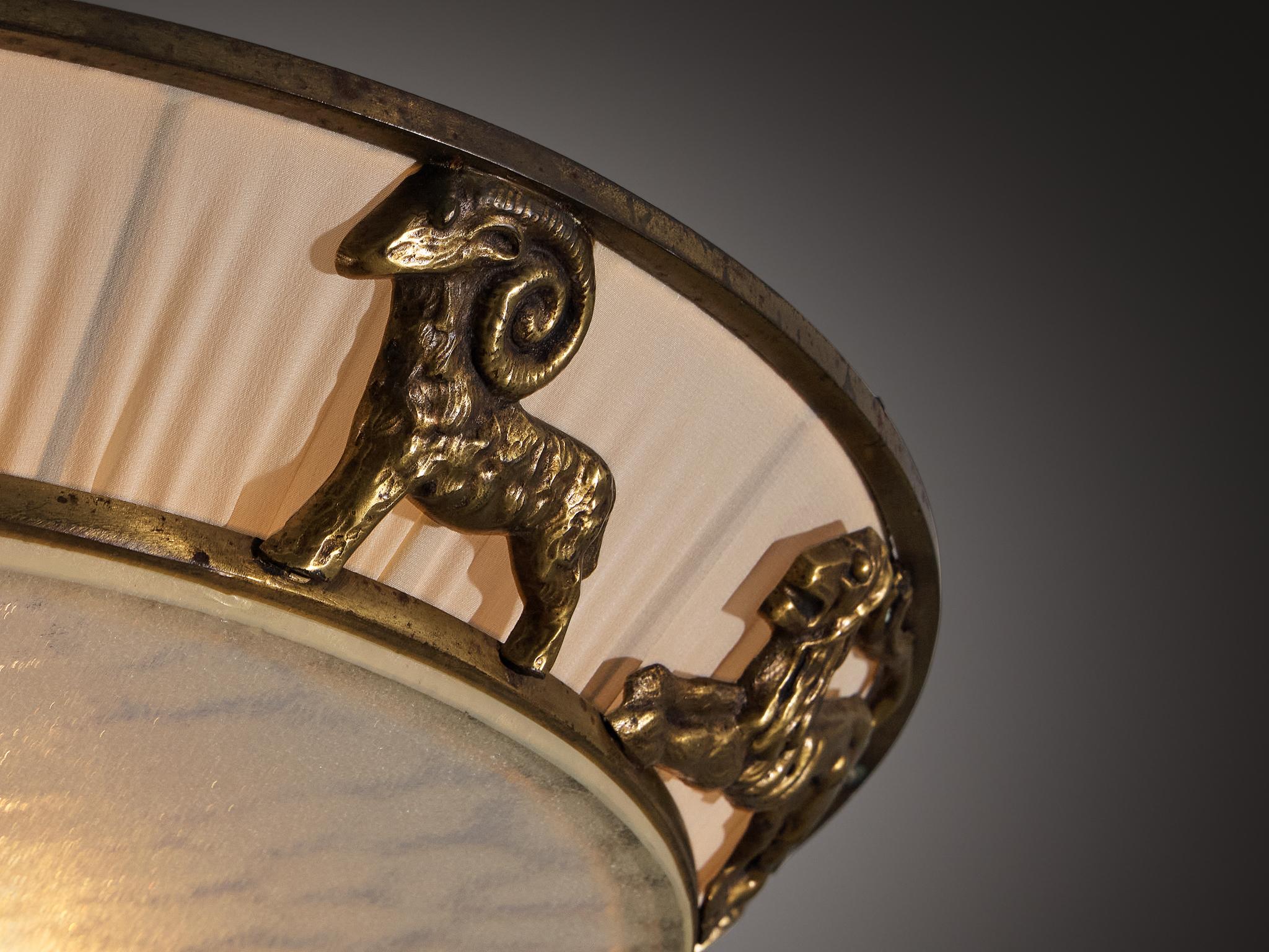 Milieu du XXe siècle Bröderna Malmströms Swedish Modern Chandelier with Brass Zodiac Figures en vente