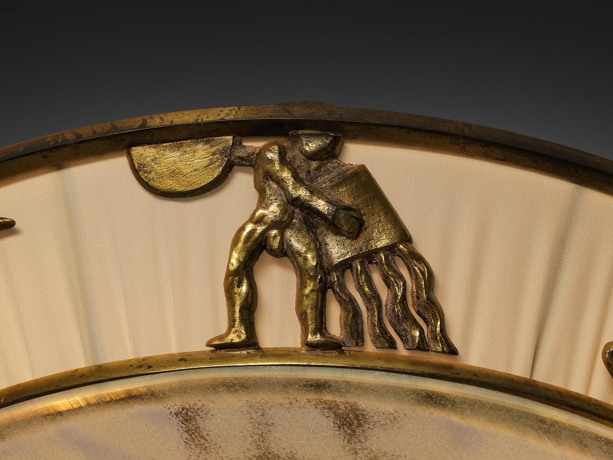 Laiton Bröderna Malmströms Swedish Modern Chandelier with Brass Zodiac Figures en vente