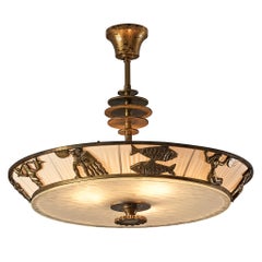 Bröderna Malmströms Swedish Modern Chandelier with Brass Zodiac Figures