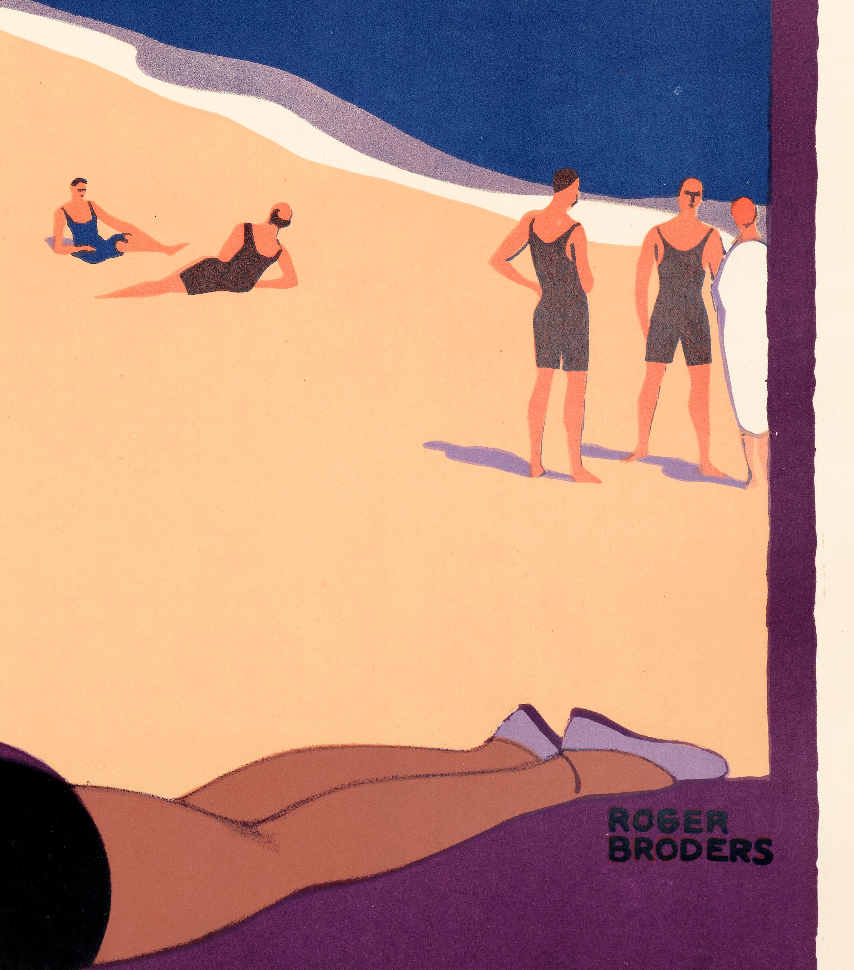 Early 20th Century Broders, Original Art Deco Poster, Antibes, French Riviera, Beach, PLM, 1928