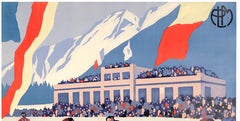 Broders, Original Art Deco Poster, Chamonix, Mont Blanc, Hockey, Skiing, 1930