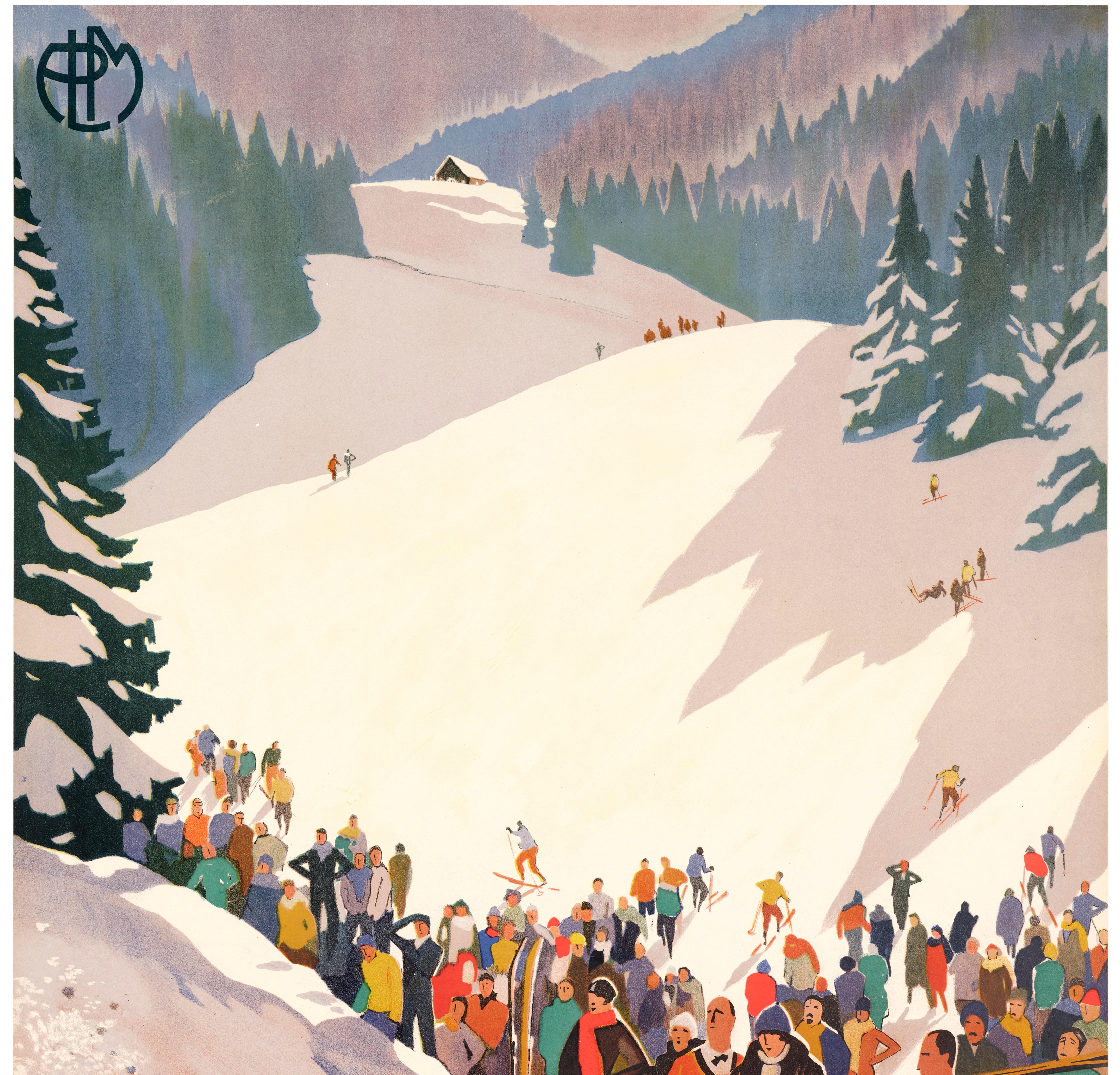 Broders, Original Art Deco Poster, Winter Sports, Bobsleigh Skiing Art Deco 1930 In Good Condition For Sale In SAINT-OUEN-SUR-SEINE, FR