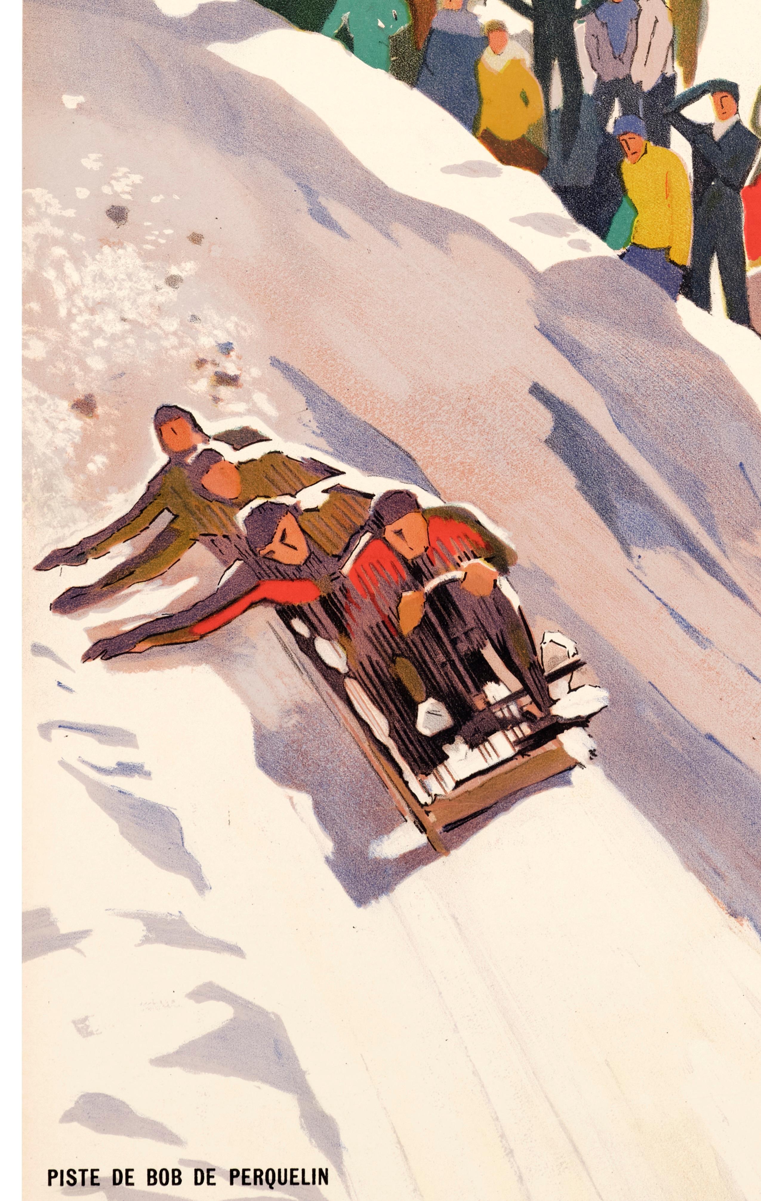 Broders, Original Art Deco Poster, Winter Sports, Bobsleigh Skiing Art Deco 1930 For Sale 1