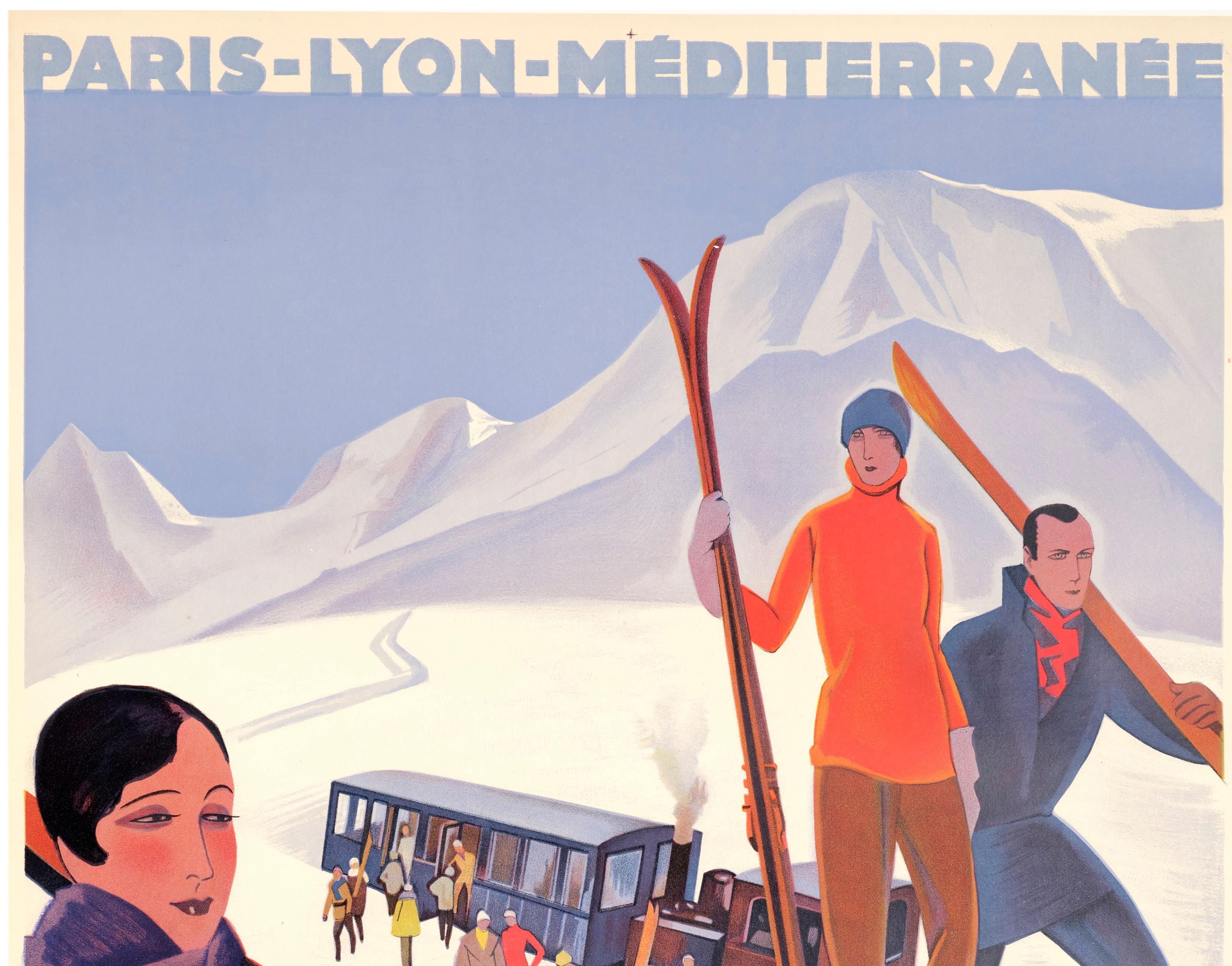 Cartel P.L.M. (París-Lyon-Mediterráneo) realizado por Roger Broders en 1929 para promocionar los deportes de invierno en los Alpes.

Artista: Roger Broders (1883-1953)
Título: Los deportes de invierno en los Alpes franceses (Les sports d'hiver dans