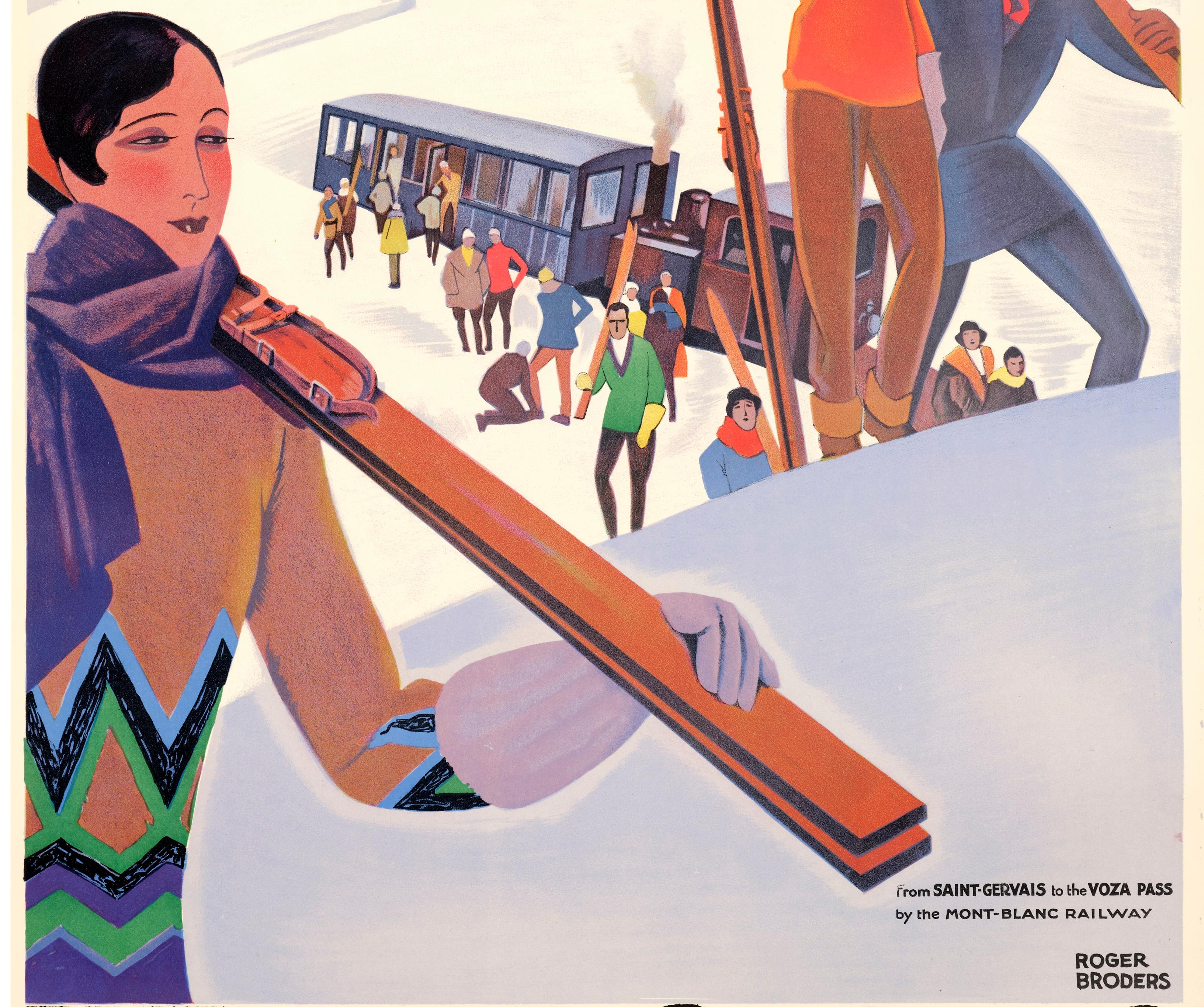 Paper Broders, Original Art Deco Poster, Winter Sports, Voza Pass Skiing Mountain 1929 For Sale
