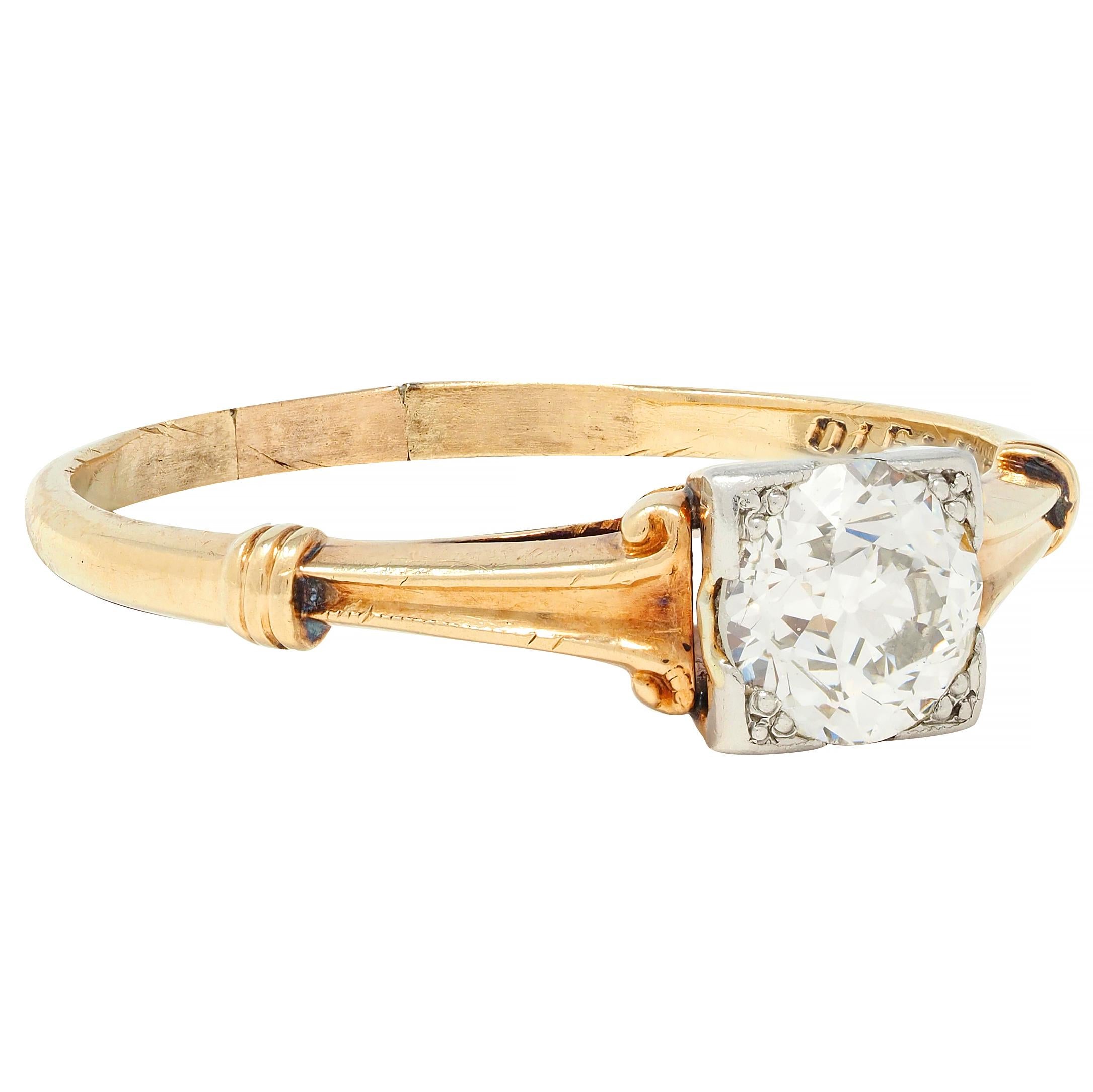 Old European Cut Brogan Co. Edwardian 0.70 CTW Platinum 14 Karat Gold Antique Engagement Ring