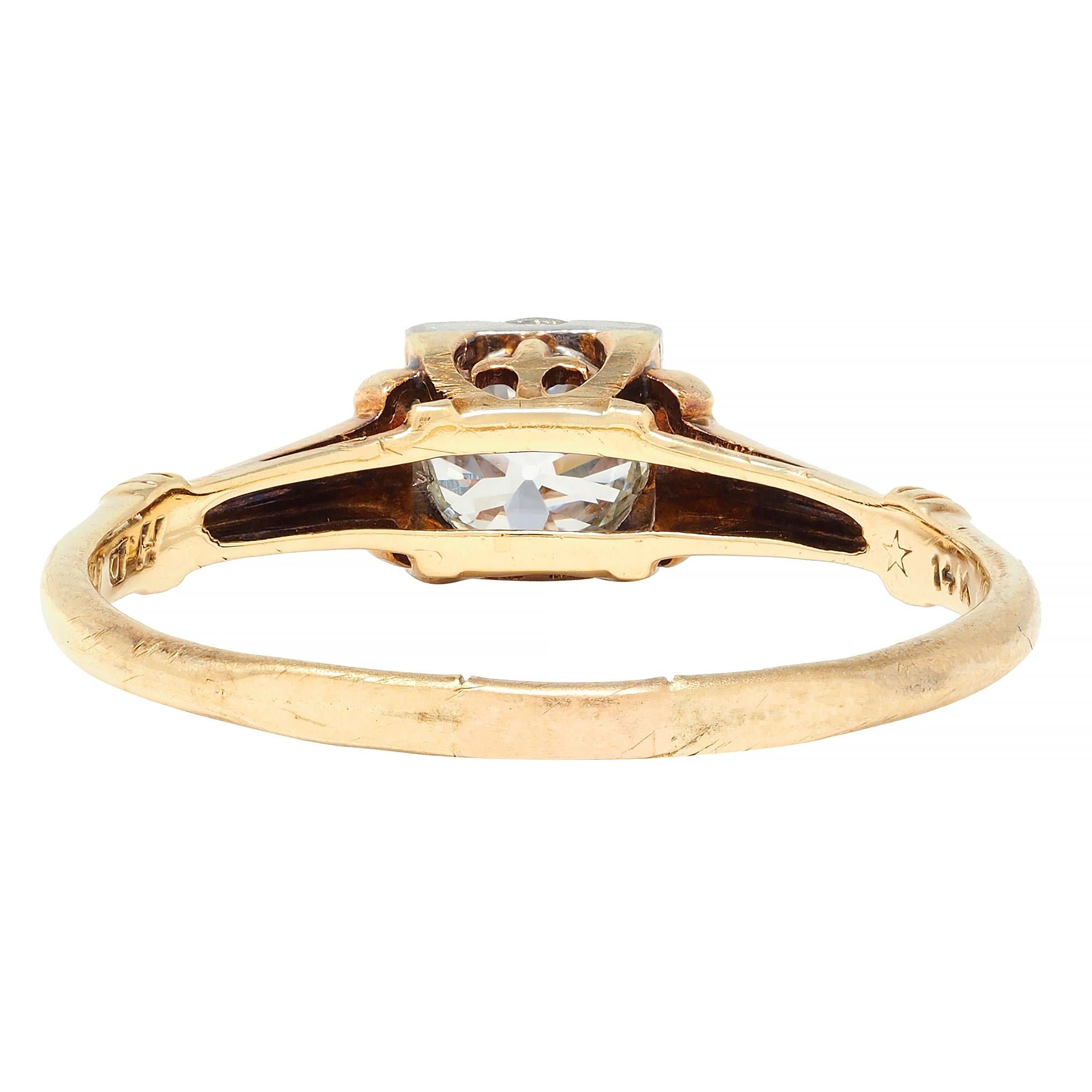 Women's or Men's Brogan Co. Edwardian 0.70 CTW Platinum 14 Karat Gold Antique Engagement Ring