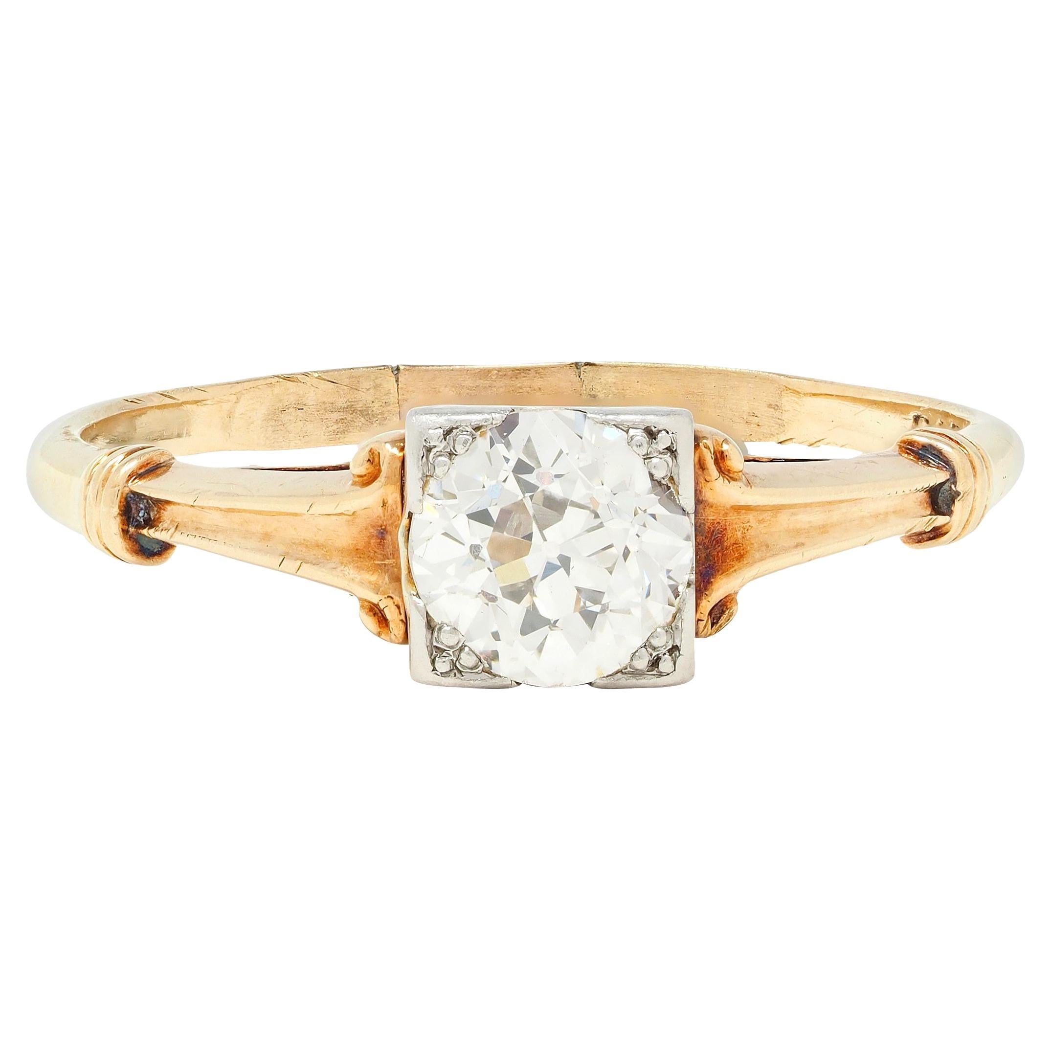 Brogan Co. Edwardian 0.70 CTW Platinum 14 Karat Gold Antique Engagement Ring