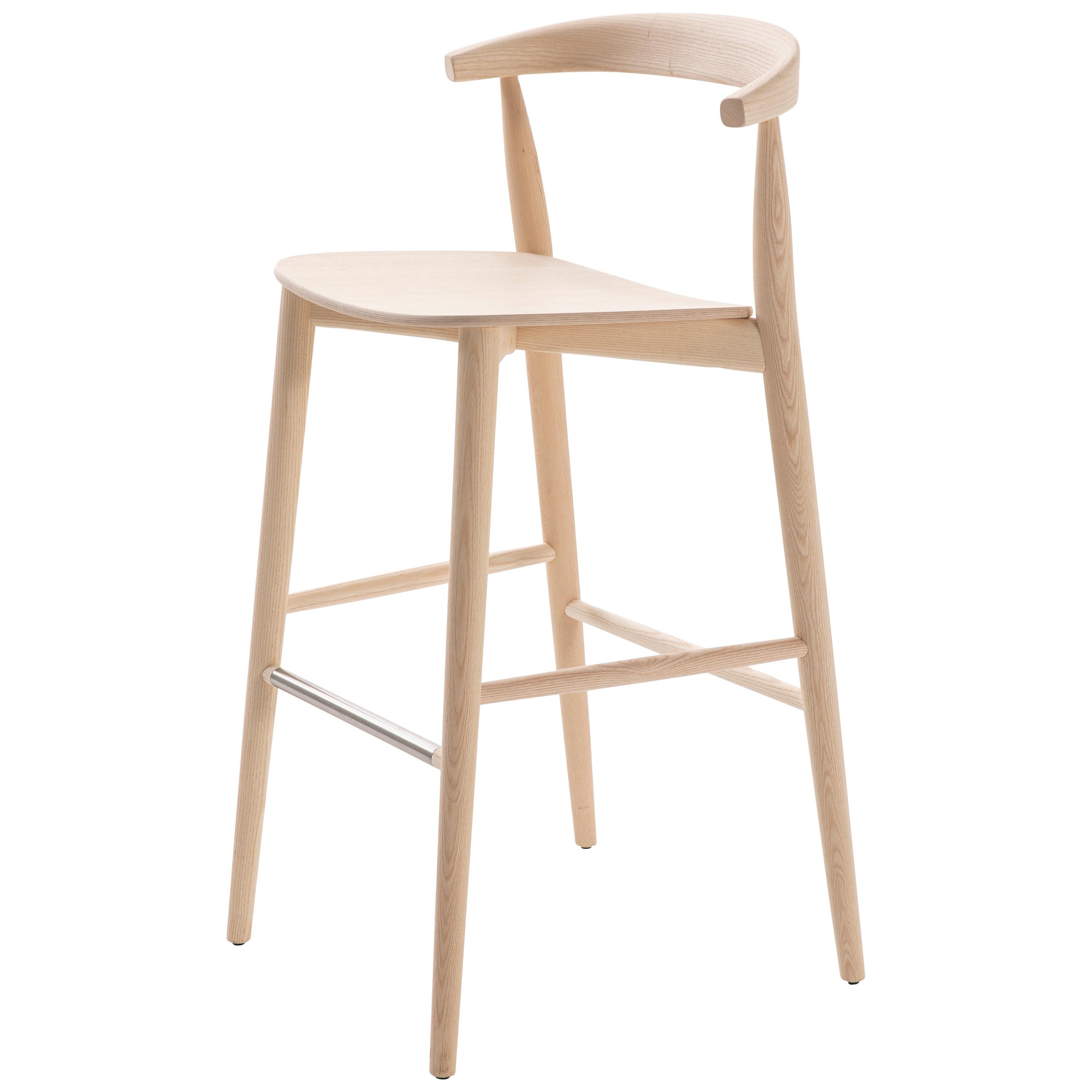 For Sale: Beige (113_Bleached Ash) Brogliato Traverso Newood Light Bar Stool in Solid Ashwood for Cappellini