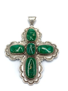 Broken Arrow Turquoise Sterling Silver Cross Pendant by Alvin Lee