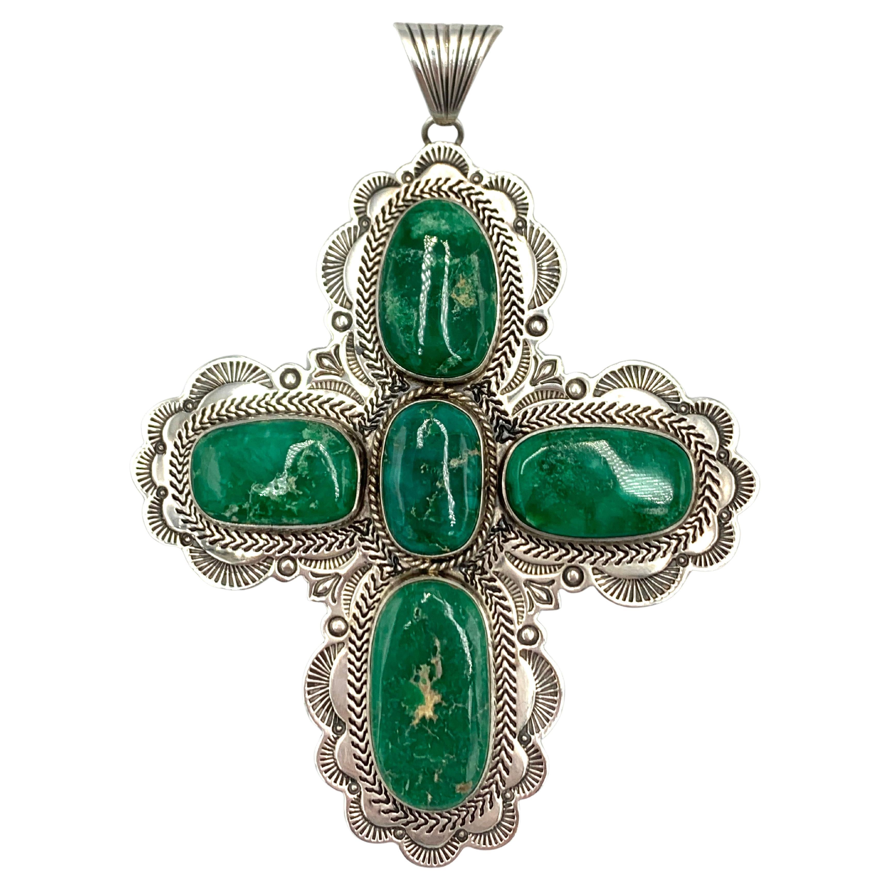 Pendentif Cross Arrows en argent sterling et turquoise par Alvin Lee