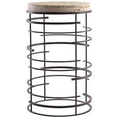 Broken Circle Design Steel End Table with Open Face Travertine Top