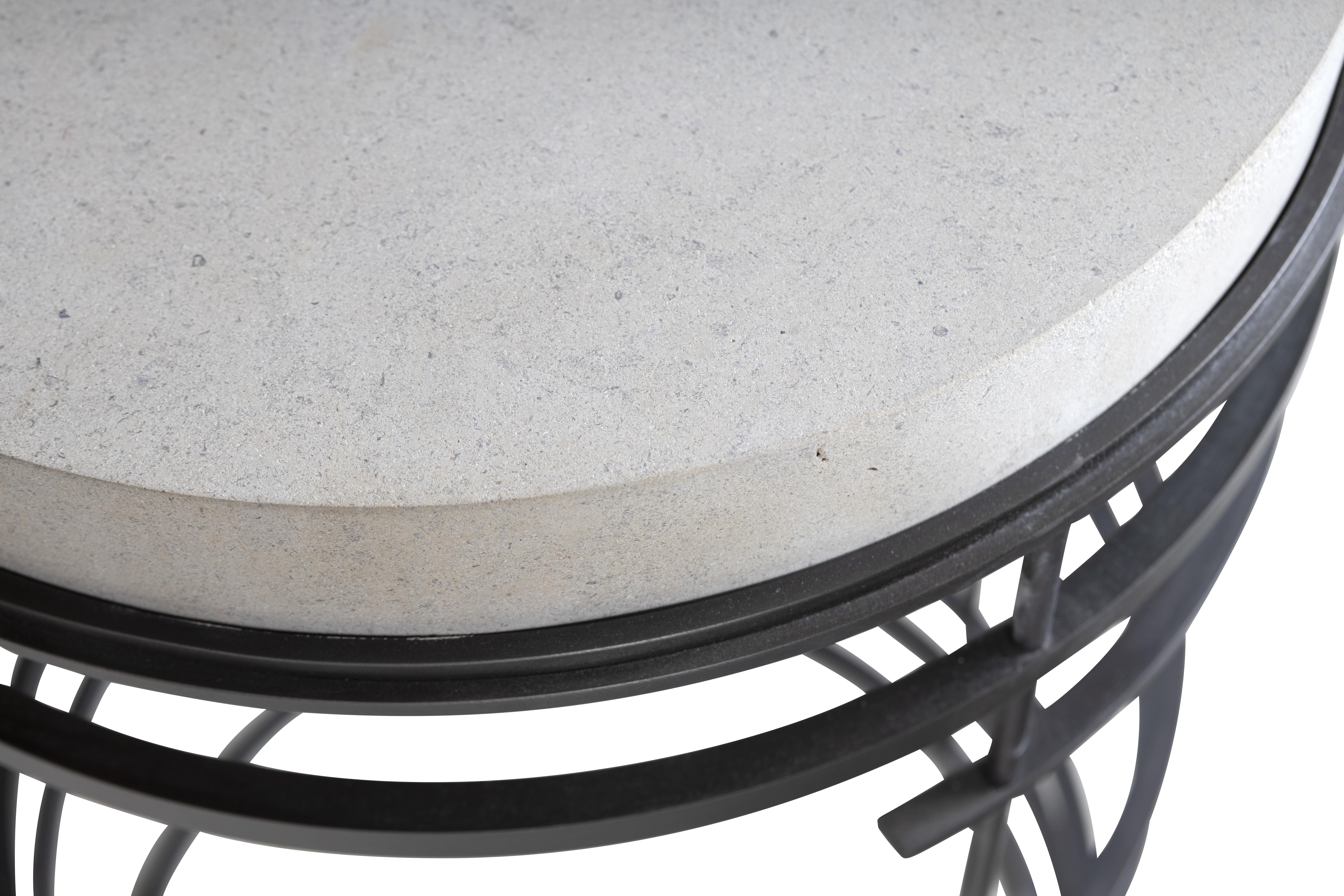 Contemporary Broken Circle Metal Base with Limestone Top For Sale