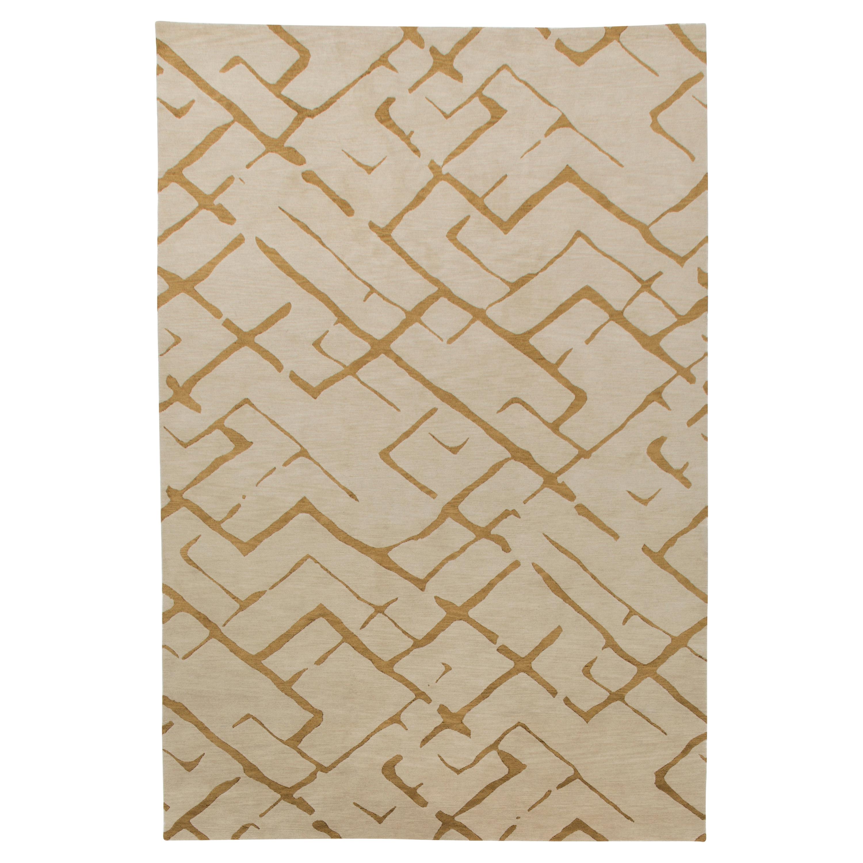 Hand-Knotted Bronze Rug in Painter's Brushstrokes-Inspired Broken Maze Design For Sale