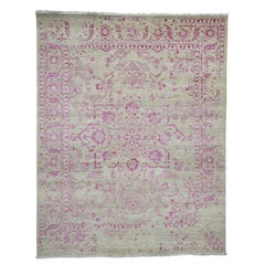 Broken Persian Heriz Design Wool and Silk Hand Knotted Oriental Rug