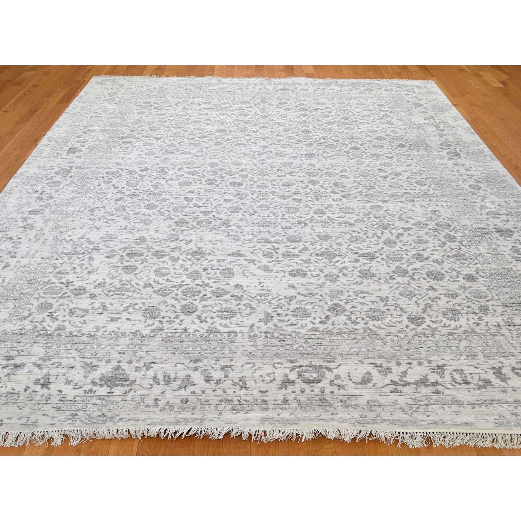 Afghan Broken Tabriz Mahi Design Wool and Silk Blend Hand Knotted Rug