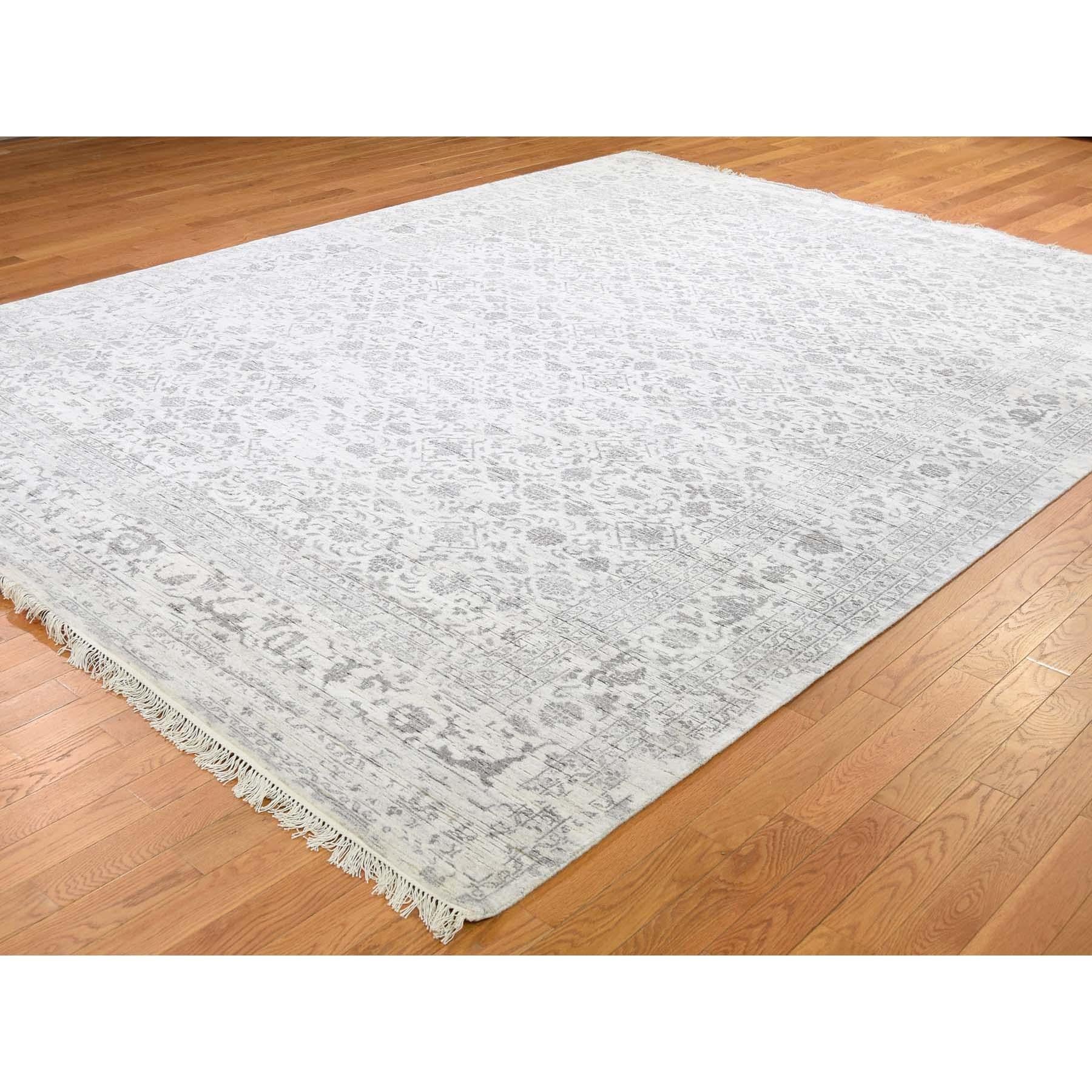 Hand-Knotted Broken Tabriz Mahi Design Wool and Silk Blend Hand Knotted Rug