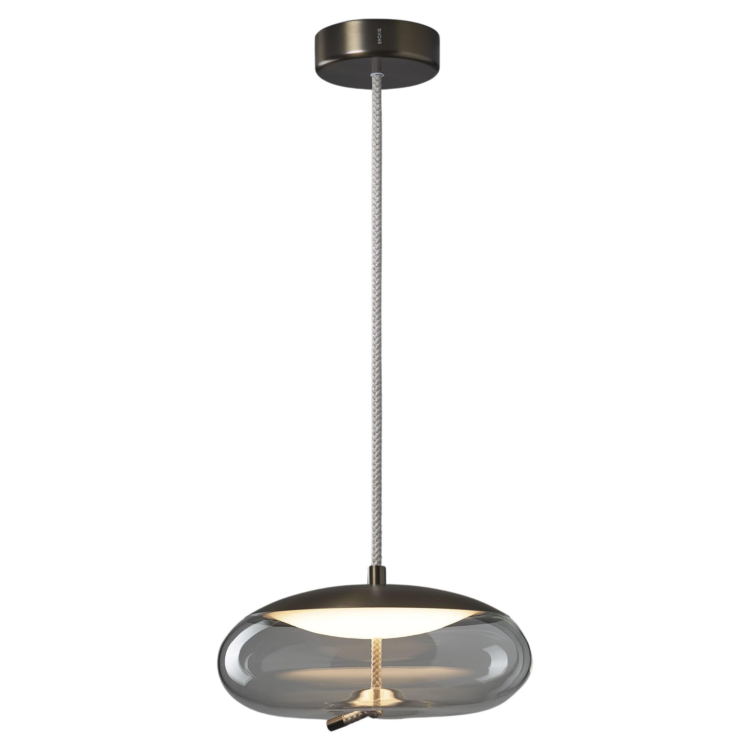 Brokis Knot Disco large suspension lamp smoke gray transparent glass and brass For Sale