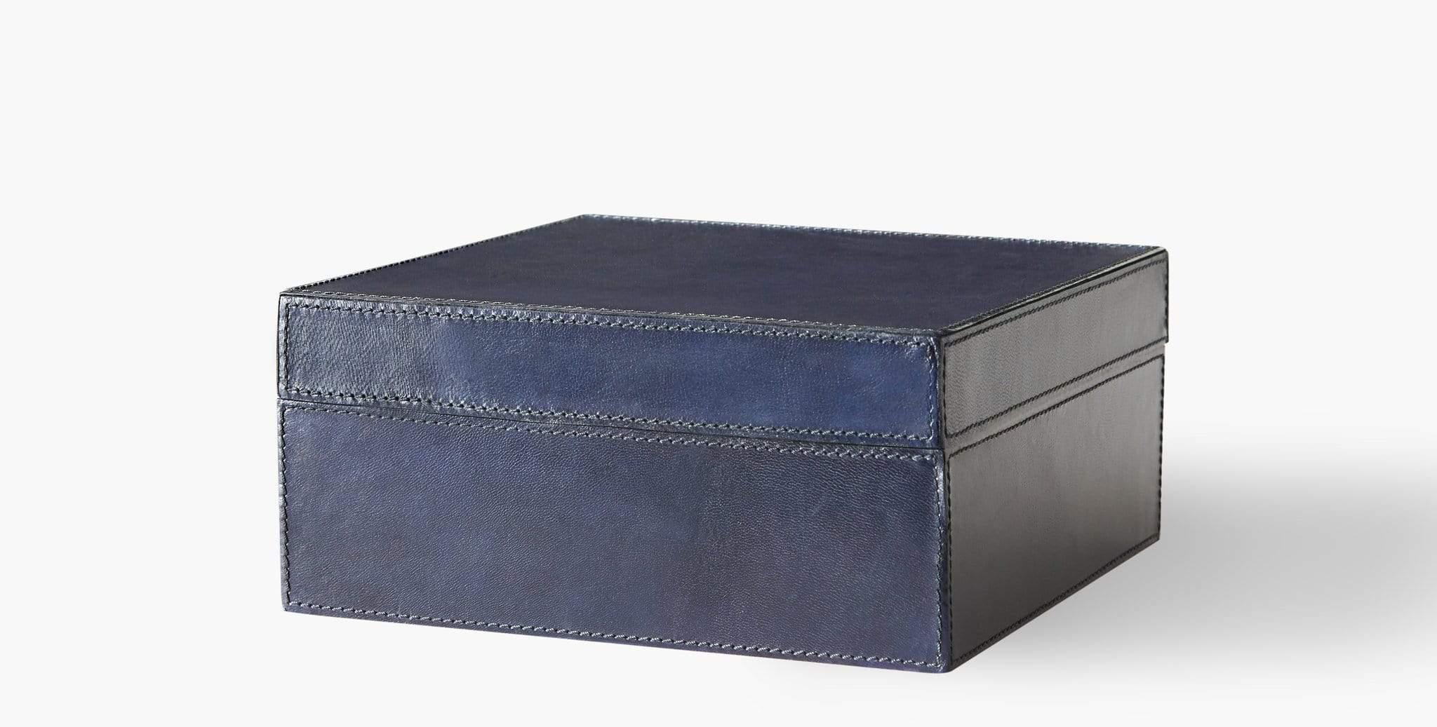 Our Bromes Leather Boxes feature suede lining and base, providing a functional accent in your home office. Our handcrafted fabrics, leathers, and finishes are inspired by the natural variations within fibers, textures, and weaves. Each selection is