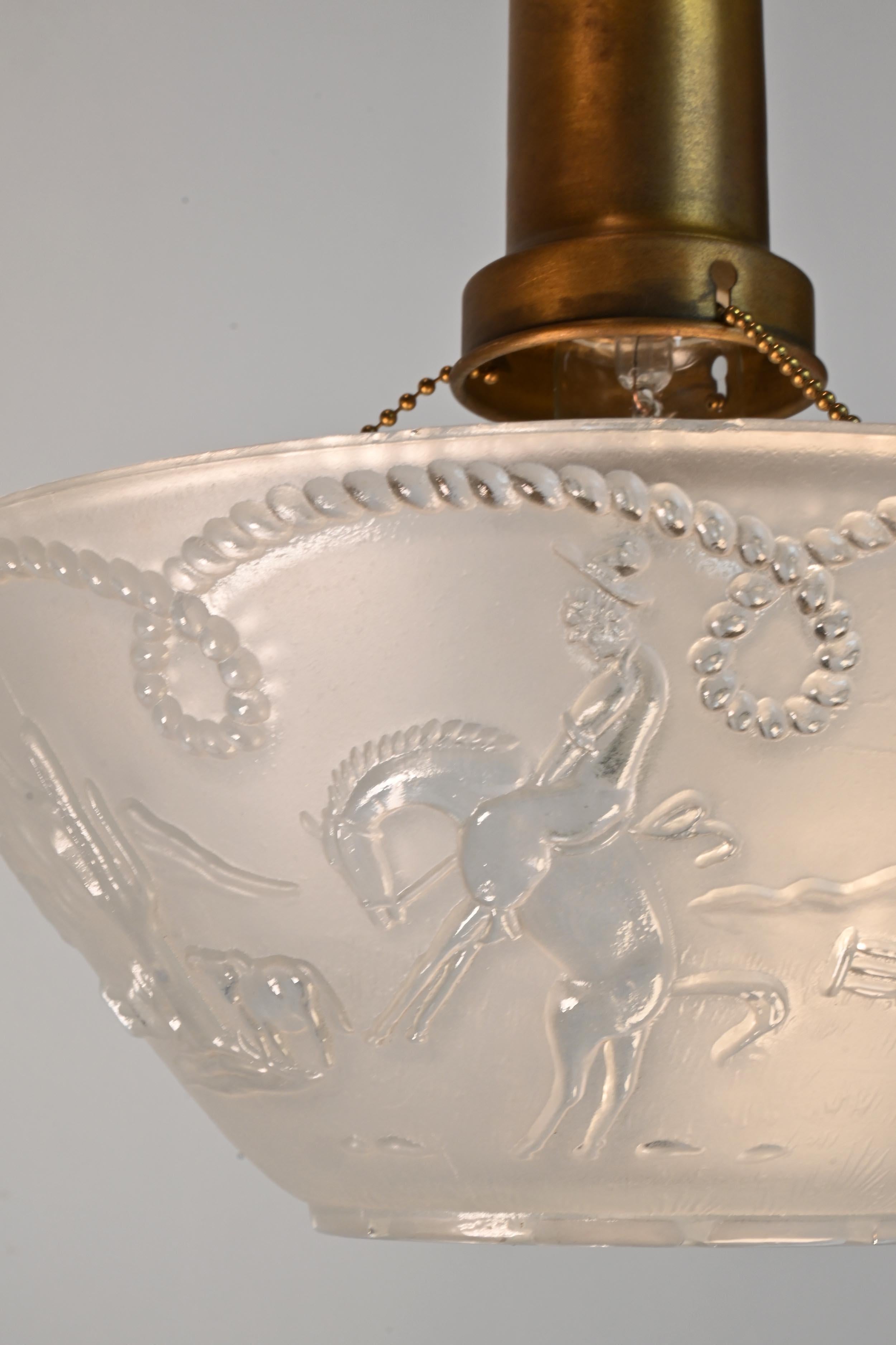 North American Bronco Cowboy Western Themed Molded Glass Flush Mount Fixture