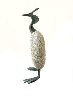 A grebe. Contemporary bronze and stone sculpture, Bird, Polish art master
