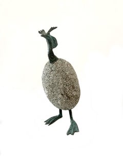 A grebe. Contemporary bronze and stone sculpture, Bird, Polish art master